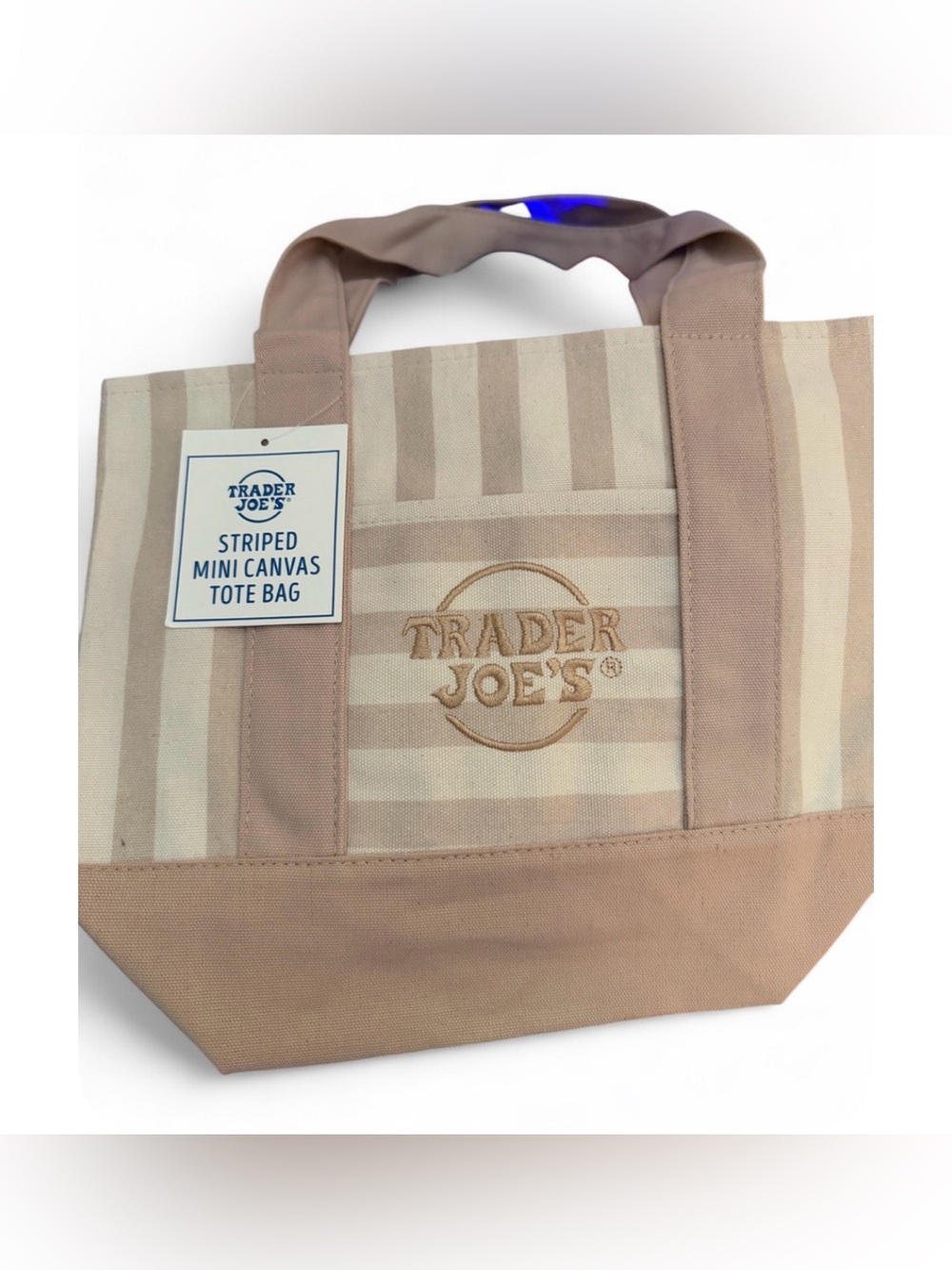 Trader Joe's striped mini canvas tote bag